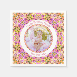 Girls Happy Birthday Summer Pink Star Custom Age Serviette