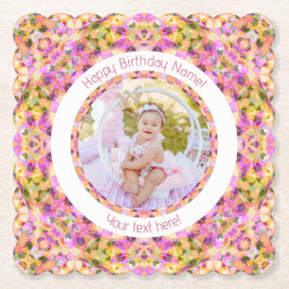 Girls Happy Birthday Summer Pink Star Custom Age Untersetzer