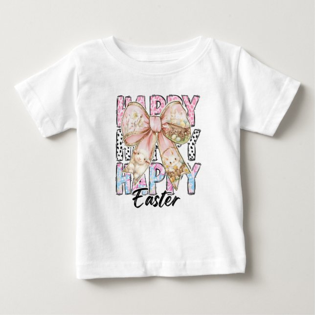 Girls Happy Oaster Coquette Bow Baby T-shirt (Vorderseite)