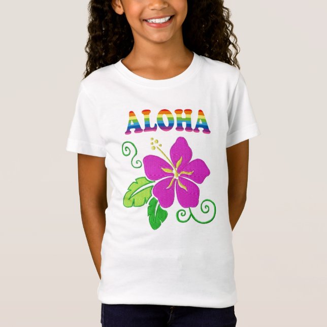 Girls Hawaiian Hibiskus Blume T - Shirt (Vorderseite)