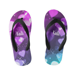 Girls Hearts & Glitzern Personalisiert Kinderbadesandalen