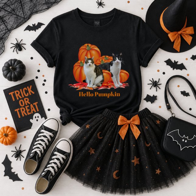Girls Hello Pumpkin Fall Style mit Cats Gray Tri-Blend Shirt (Von Creator hochgeladen)