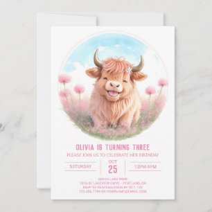 Girl's Highland Cow Fiesta Girl Birthday Einladung