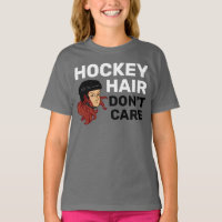 Girls Hockey Hair Don't Care Red Head T - Shirt