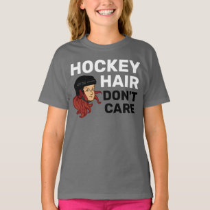 Girls Hockey Hair Don't Care Red Head T - Shirt
