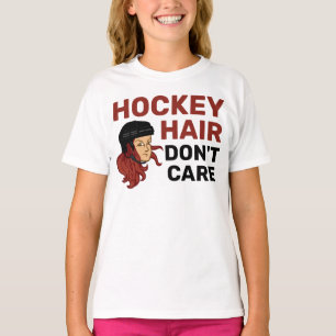 Girls Hockey Hair Don't Care Red Head T - Shirt