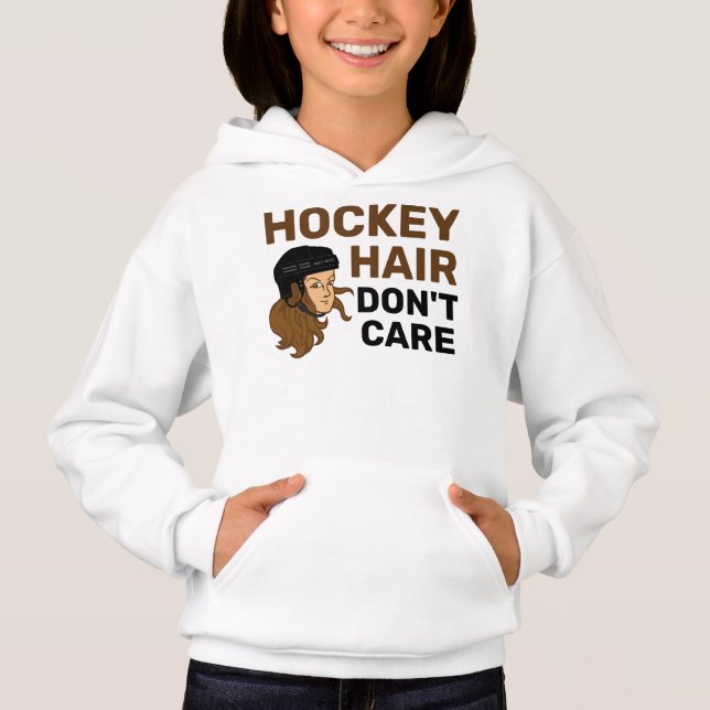 Girls Hockey Hair Keine Sorge Brünett Hoodie (Vorderseite)