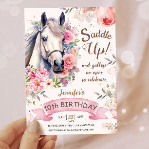 Girls Horse 10. Geburtstag Bloom Blume satteln! Einladung