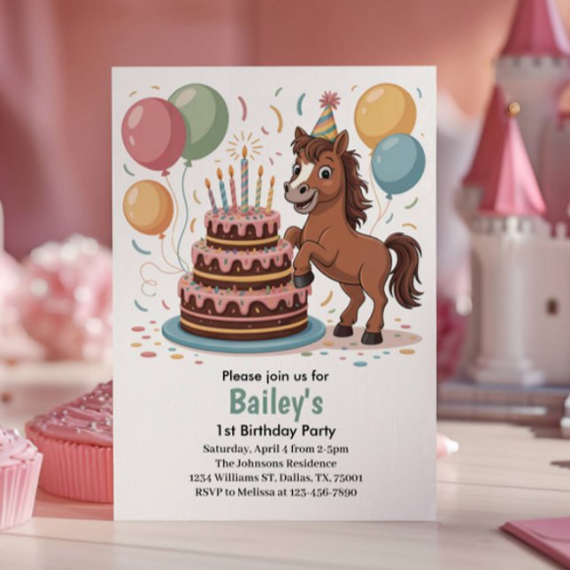 Girls Horse 1. Geburtstag Party Einladung (Von Creator hochgeladen)