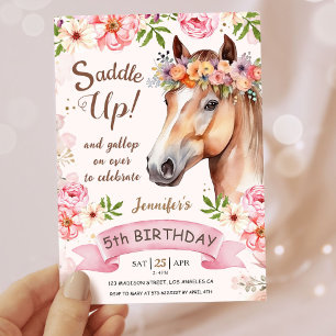 Girls Horse 5. Geburtstag Blumensattel Up! Einladung