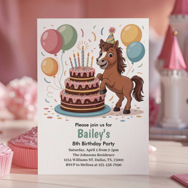 Girls Horse 8. Geburtstagsparty Einladung (Von Creator hochgeladen)