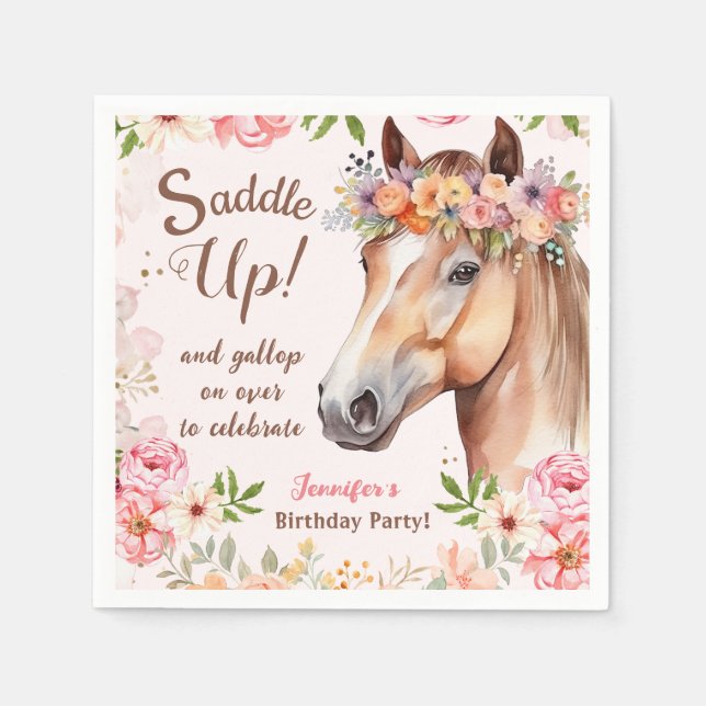 Girls Horse Birthday Party Paper Napkin Serviette (Vorderseite)