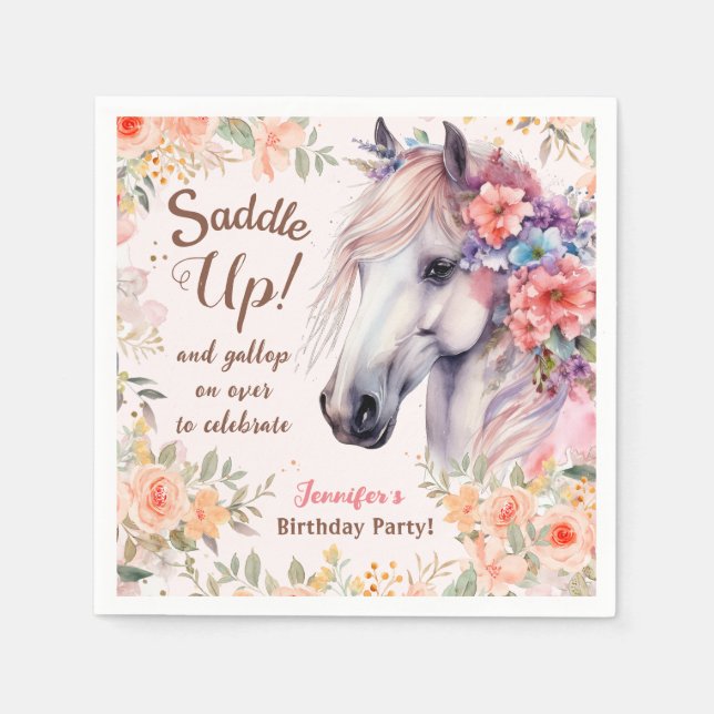 Girls Horse Birthday Party Paper Napkin Serviette (Vorderseite)