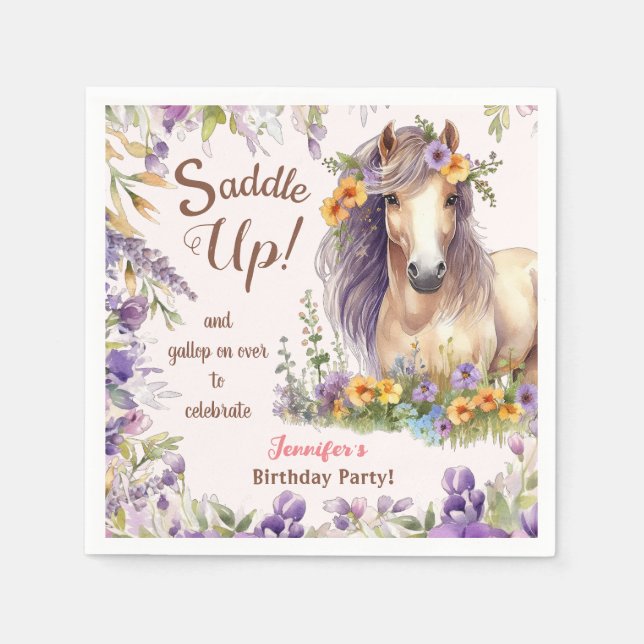 Girls Horse Birthday Party Paper Napkin Serviette (Vorderseite)