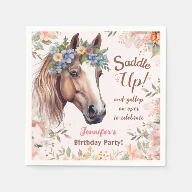 Girls Horse Birthday Party Paper Napkin Serviette (Vorderseite)