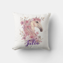 Girls Horse Pony Pastel Floral Throw Pillow Kissen