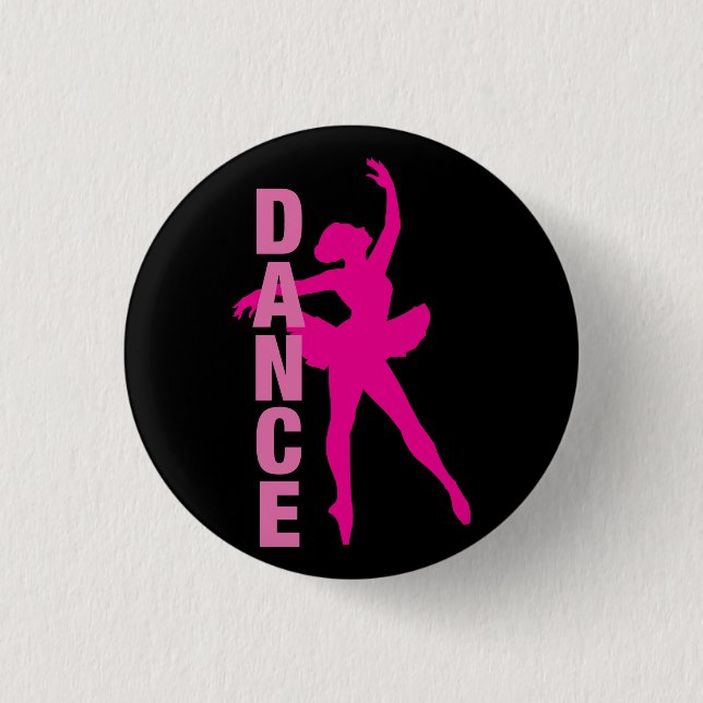Girls Hot Pink Ballerina Tanz Button (Vorderseite)