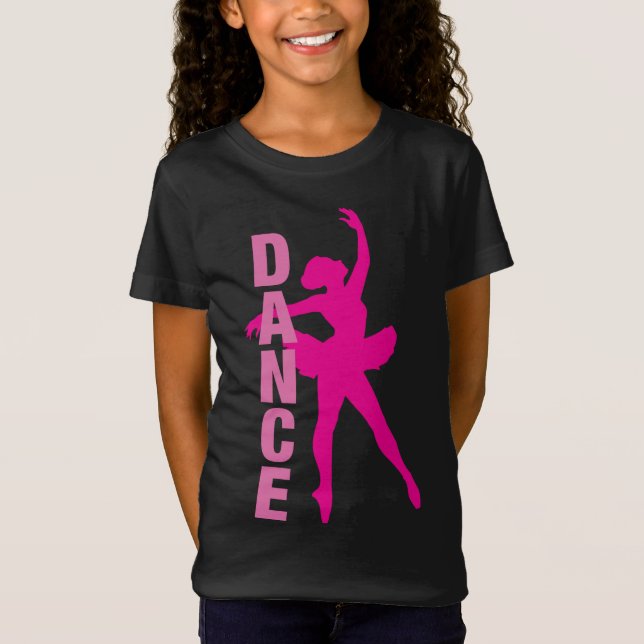 Girls Hot Pink Ballerina Tanz T-Shirt (Vorderseite)