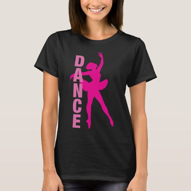 Girls Hot Pink Ballerina Tanz T-Shirt (Vorderseite)