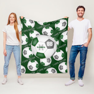 Girls I Liebe Fußball Sportmantra grün grau Fleecedecke