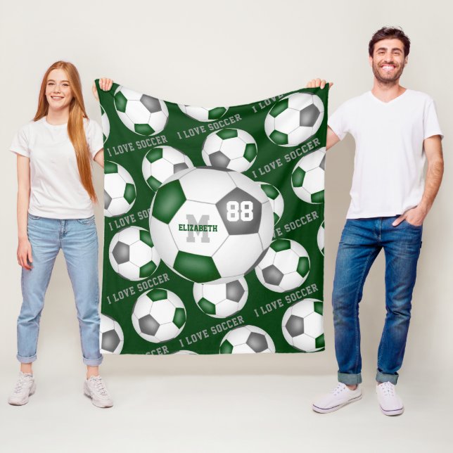 Girls I Liebe Fußball Sportmantra grün grau Fleecedecke (Beispiel)