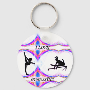 Girls "I Liebe Gymnastics" Button Schlüsselanhänge Schlüsselanhänger