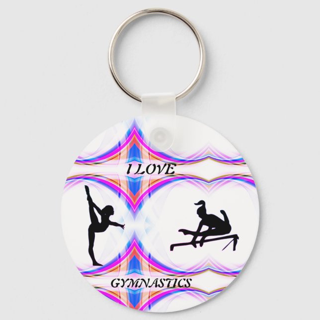 Girls "I Liebe Gymnastics" Button Schlüsselanhänge Schlüsselanhänger (Vorderseite)