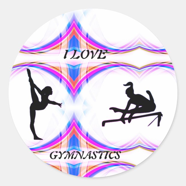 Girls "I Liebe Gymnastics" Round Stickers (Vorderseite)