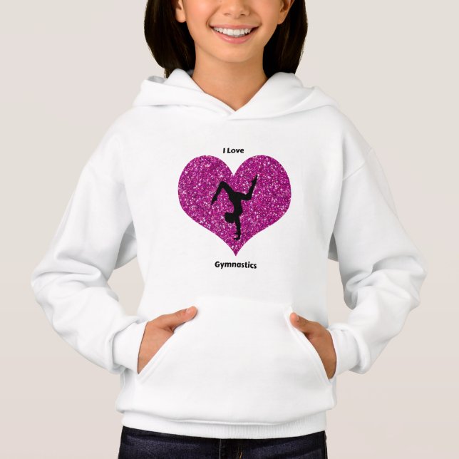 Girls I Liebe Gymnastik Glitzer Herzstück T - Shir Hoodie (Vorderseite)