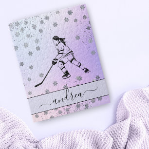 Girls Ice Hockey Colorful Ombre Snowflake Muster Puzzle