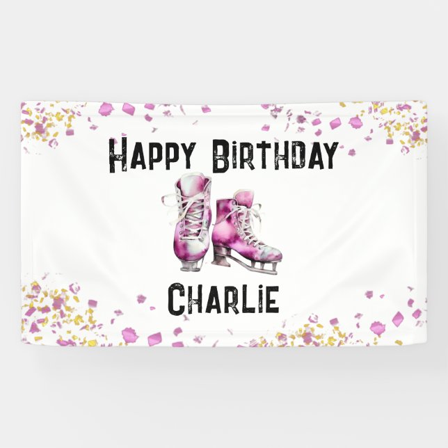 Girls Ice Skaten Birthday Party Banner (Horizontal)