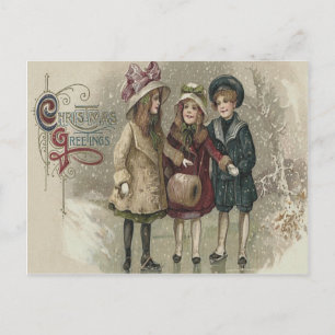 Girls Ice Skaten Snow Frozen Pond Postkarte
