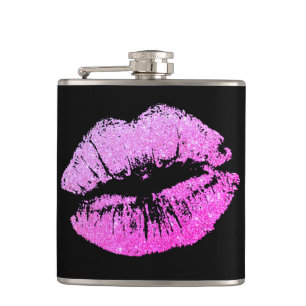 Girls Imitat Glitzer Lila Lippen Schwarze Flasche Flachmann