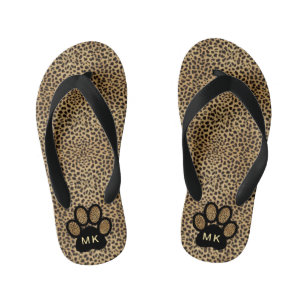 Girls Initials on Cheetah Animal Print Cat Paw Kinderbadesandalen