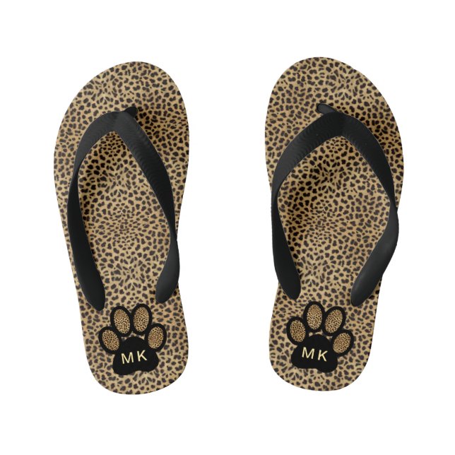 Girls Initials on Cheetah Animal Print Cat Paw Kinderbadesandalen (Fußbett)