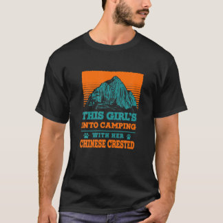 Girl's Into Camping With Her Chinese Crested Dog M T-Shirt