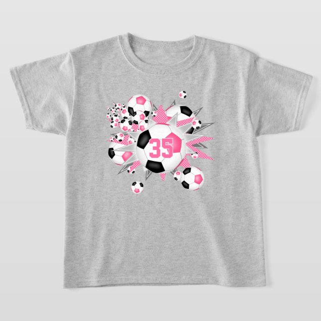 Girls Jersey Nummer Fußball Bälle Stars rosa schwa T-Shirt (Ablage )