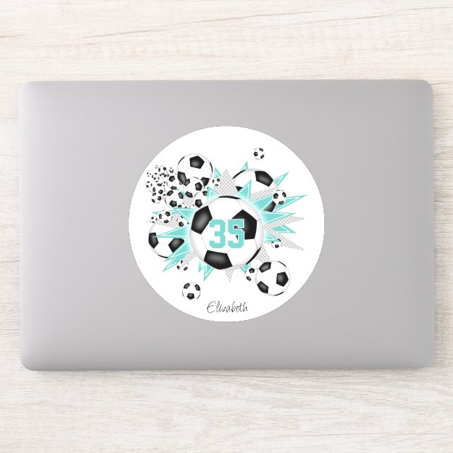 Girls Jersey Nummer Fußball Bälle Sterne aquamarin Aufkleber (Computer)