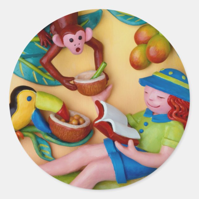 Girl's Jingle Safari Party Runder Aufkleber (Vorderseite)