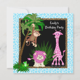 Girls Jungle Safari Geburtstagsparty Einladungen