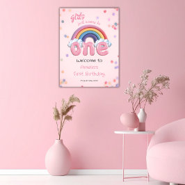 Girls Just Wanna Be One Rainbow 1st Birthday Poster