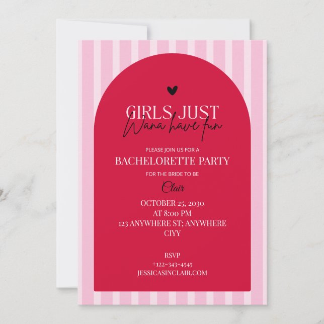 Girls Just Wanna Have Fun Pink Bachelorette Party Einladung (Vorderseite)