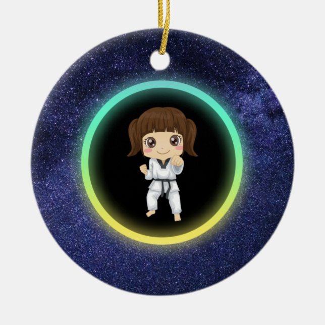 Girls Karate Galaxy Keramik Ornament (Vorne)