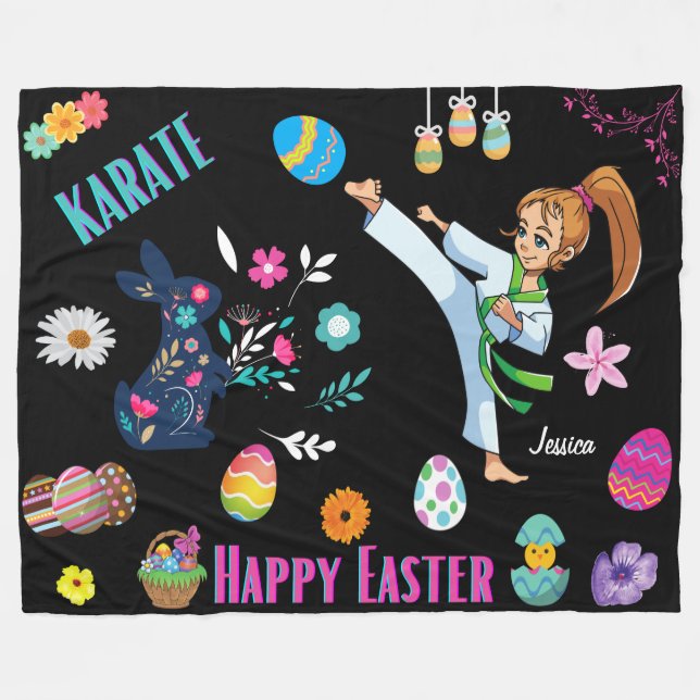 Girls Karate Happy Oaster Decorative Fleecedecke (Vorderseite (Horizontal))