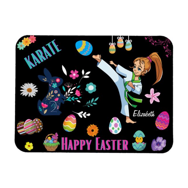 Girls Karate Happy Oaster Decorative Magnet (Horizontal)