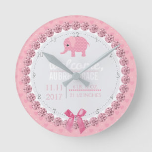 Girls Kinderzimmer Pink Elephant   Geburtsstunde n Runde Wanduhr