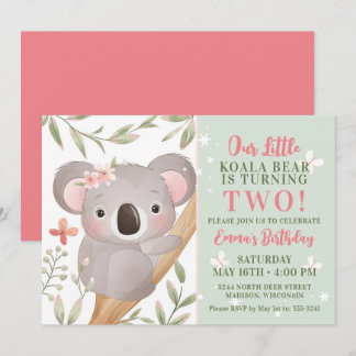 Girls Koala Geburtstagsparty Einladung
