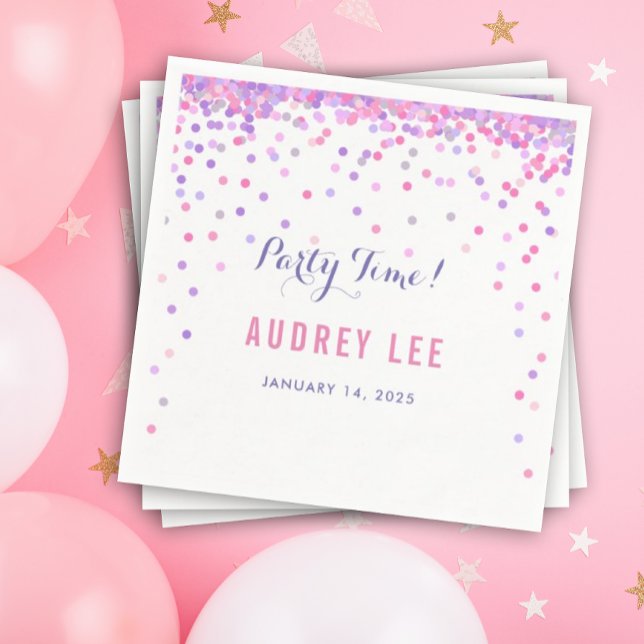 Girls Konfetti Sprinkles Geburtstagsgeschmack Serviette (Pink and purple confetti napkins)