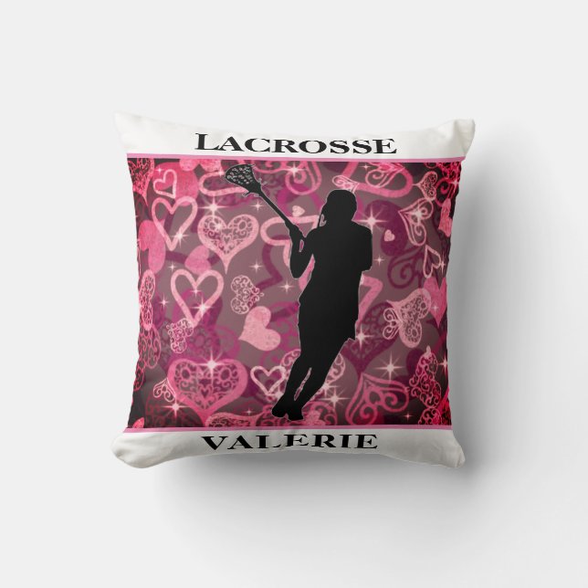 Girls Lacrosse Floating Rose Herz Kissen (Vorderseite)