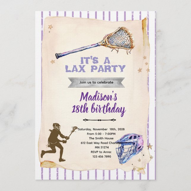 Girls Lacrosse party Invitation Einladung (Vorderseite)